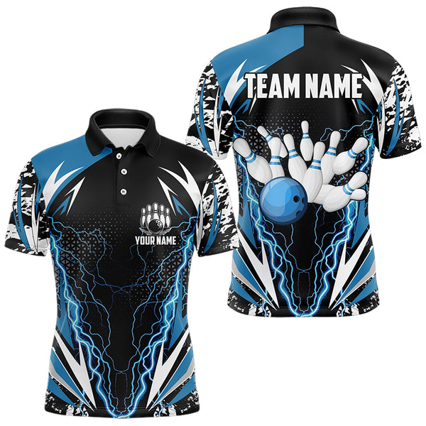 Black and Blue Lighting thunder camo Mens Bowling Polo, Quarter Zip Shirt Custom Team bowling jerseys NQS9321
