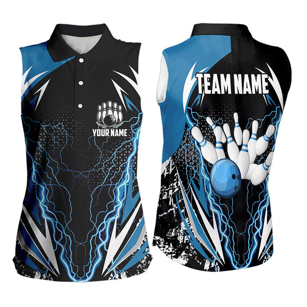 Black and Blue Lighting thunder camo Bowling Sleeveless Polo Shirt Custom Team bowling jerseys NQS9321