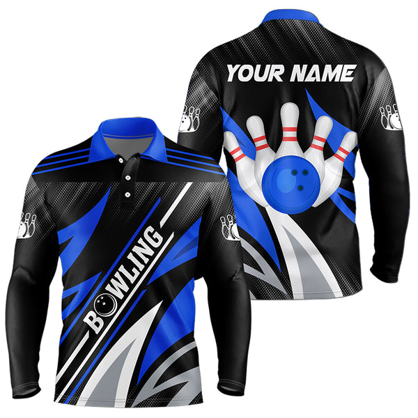 Black and Blue Bowling Polo, Quarter Zip Shirt for Men Custom Team bowling jerseys, Gift for bowlers NQS9322