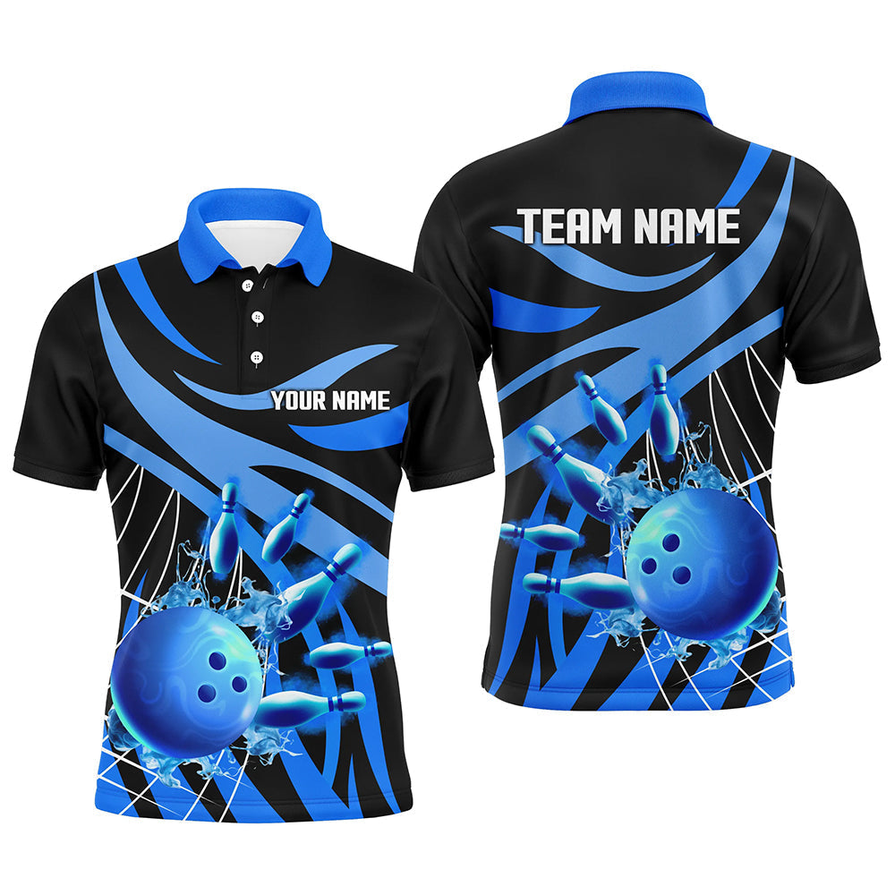 Blue flame bowling polo shirts for men Custom Team bowling jerseys for men, gift for bowlers NQS7243