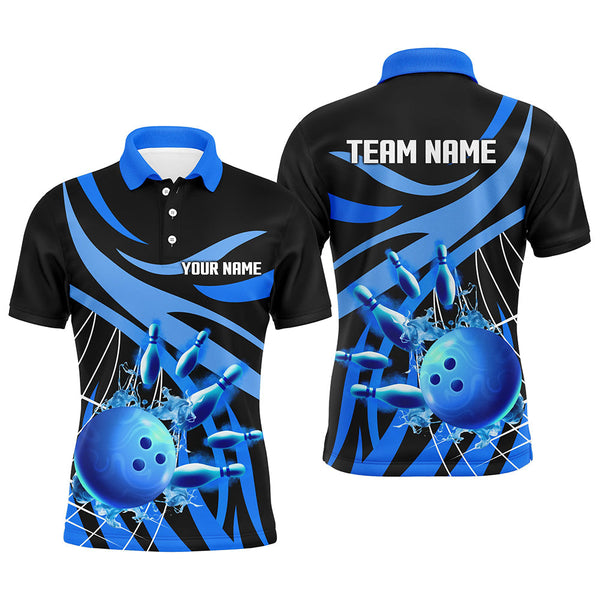 Blue flame bowling polo shirts for men Custom Team bowling jerseys for men, gift for bowlers NQS7243