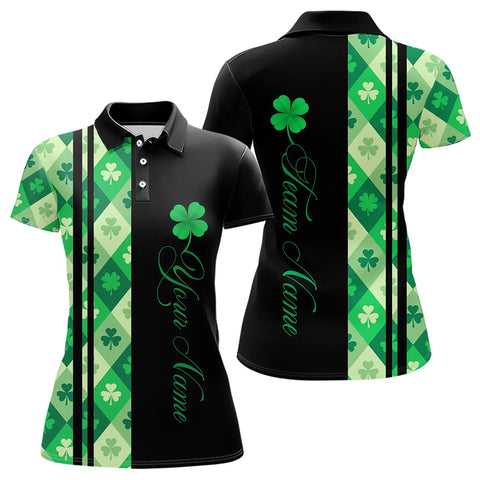 Black and Green Argyle Clover pattern Women Bowling Shirts Custom St patrick Day Bowling Team Jersey NQS9639