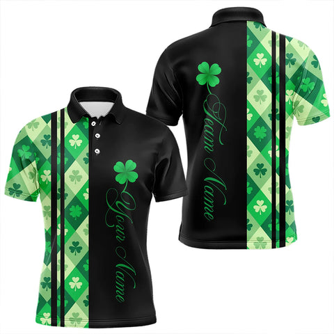 Black and Green Argyle Clover pattern Men Bowling Shirts Custom St patrick Day Bowling Team Jersey NQS9639