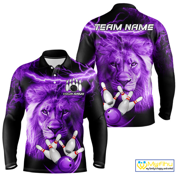 Personalized Purple Lightning Thunder Storm Lion Bowling Shirts For Men Custom Bowling Team Jerseys NQS9839