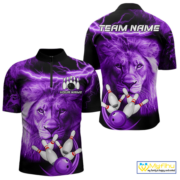 Personalized Purple Lightning Thunder Storm Lion Bowling Shirts For Men Custom Bowling Team Jerseys NQS9839
