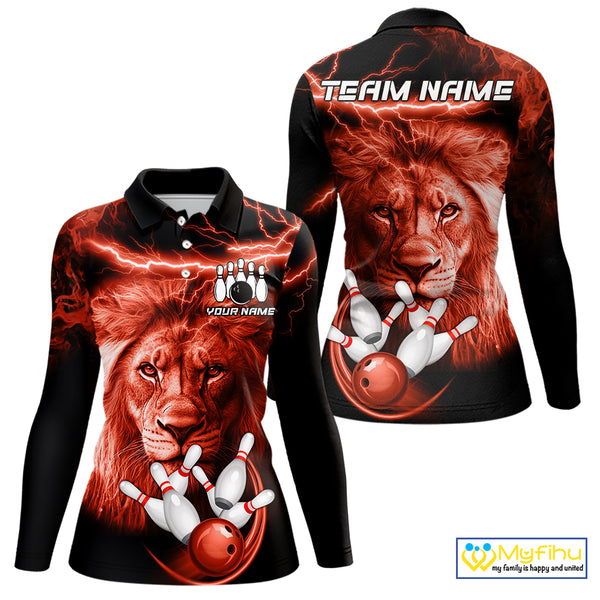 Personalized Red Lightning Thunder Storm Lion Bowling Shirts For Women Custom Bowling Team Jerseys NQS9840