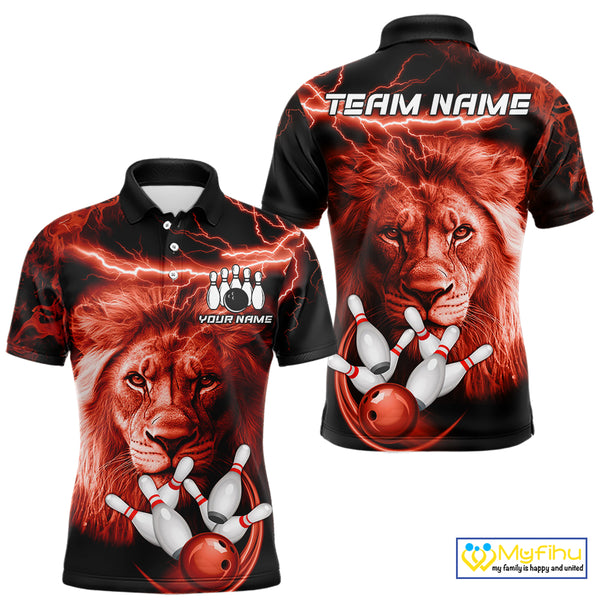 Personalized Red Lightning Thunder Storm Lion Bowling Shirts For Men Custom Bowling Team Jerseys NQS9840