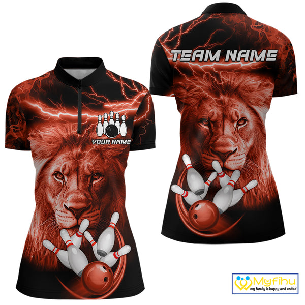 Personalized Red Lightning Thunder Storm Lion Bowling Shirts For Women Custom Bowling Team Jerseys NQS9840