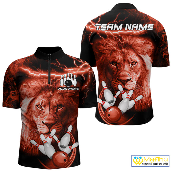 Personalized Red Lightning Thunder Storm Lion Bowling Shirts For Men Custom Bowling Team Jerseys NQS9840
