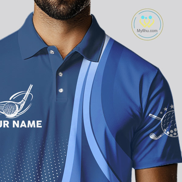 Mens golf polo shirts custom name Blue golf shirt, tournament golf tops for mens, golf gift NQS10223
