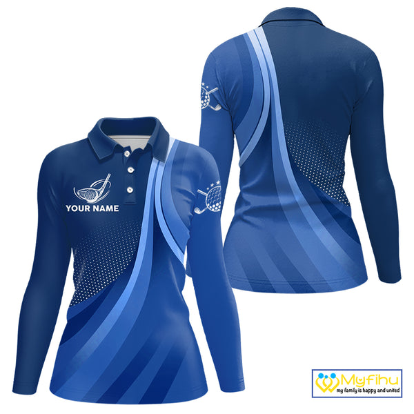 Womens golf polo shirts custom name Blue golf shirt, tournament golf tops for ladies NQS10223