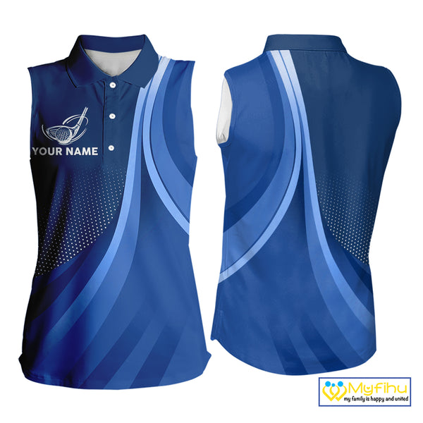 Women sleeveless polo shirt custom name Blue golf shirt, sleeveless golf tops for ladies NQS10223