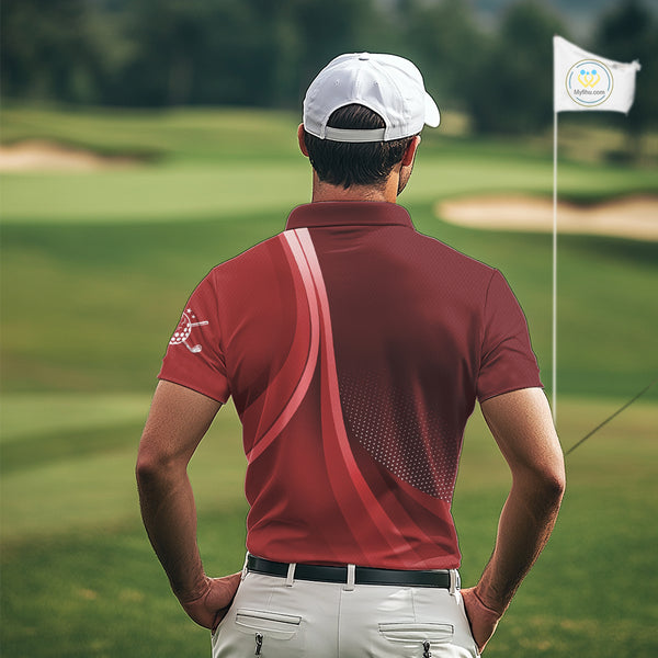 Mens golf polo shirts custom name Red golf shirt, tournament golf tops for mens, golf gift NQS10224