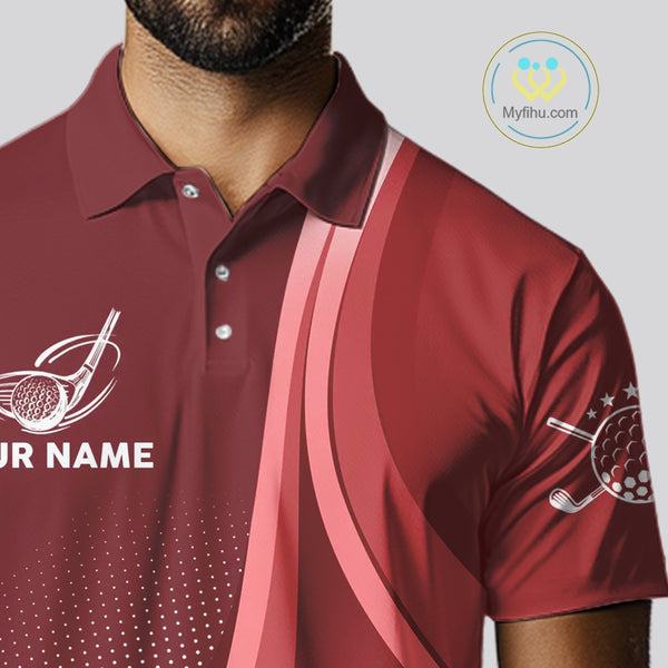 Mens golf polo shirts custom name Red golf shirt, tournament golf tops for mens, golf gift NQS10224