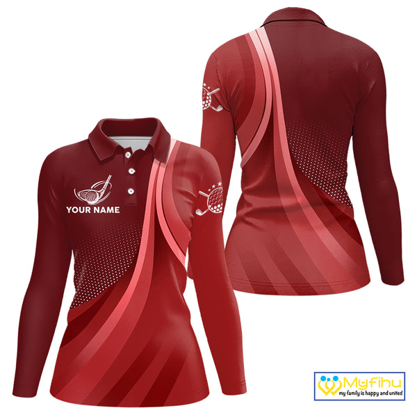 Womens golf polo shirts custom name Red golf shirt, tournament golf tops for ladies NQS10224