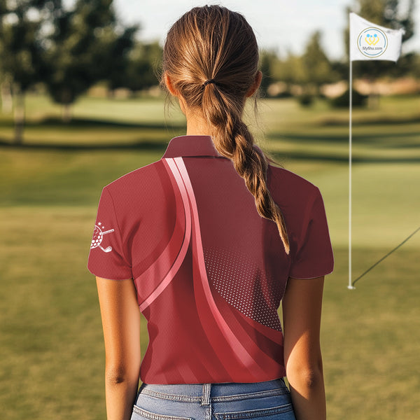 Womens golf polo shirts custom name Red golf shirt, tournament golf tops for ladies NQS10224