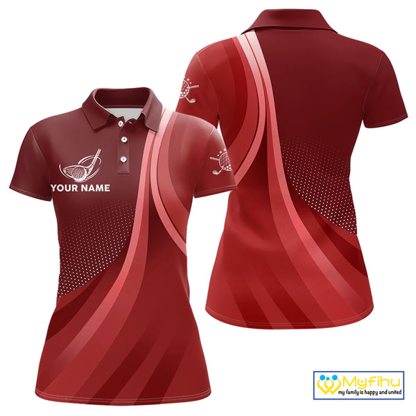 Womens golf polo shirts custom name Red golf shirt, tournament golf tops for ladies NQS10224