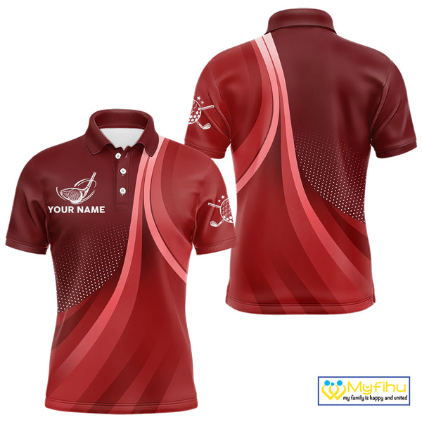 Mens golf polo shirts custom name Red golf shirt, tournament golf tops for mens, golf gift NQS10224