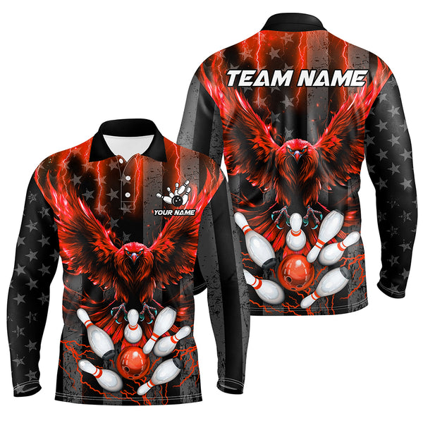 Black American flag Mens bowling shirts Custom Red lightning thunder Eagle Bowling Team Jerseys NQS8883