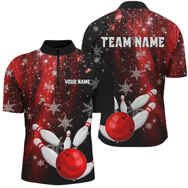 Red and Black Snowflake Christmas Bowling Shirts For Men Custom Bowling Team Jerseys Bowlers Outfit NQS8886