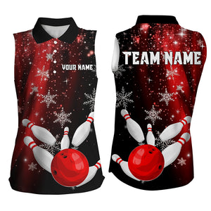 Red and Black Snowflake Christmas Bowling Sleeveless Polo Custom Bowling Team Jerseys Bowlers Outfit NQS8886