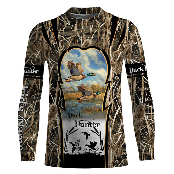 Mallard Duck hunting waterfowl camo hunting custom name 3D all over printed shirts NQSD51