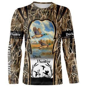 Mallard Duck hunting waterfowl camo hunting custom name 3D all over printed shirts NQSD51