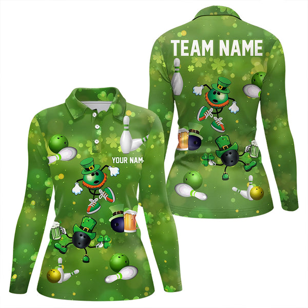 Funny Green shamrock Lucky Bowling Shirts for Women Custom St Patrick Day Team bowling jerseys NQS9325