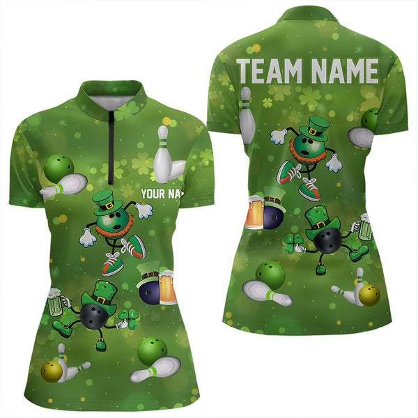 Funny Green shamrock Lucky Bowling Shirts for Women Custom St Patrick Day Team bowling jerseys NQS9325