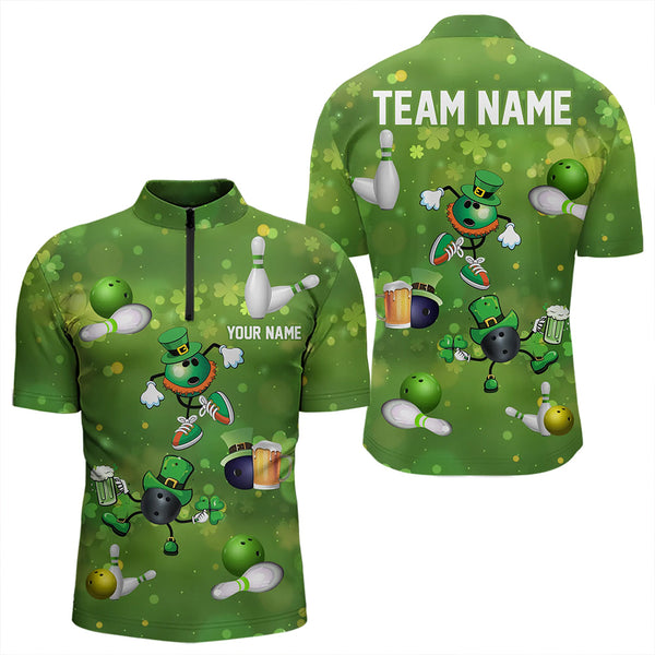 Funny Green shamrock Lucky Bowling Shirts for Men Custom St Patrick Day Team bowling jerseys NQS9325