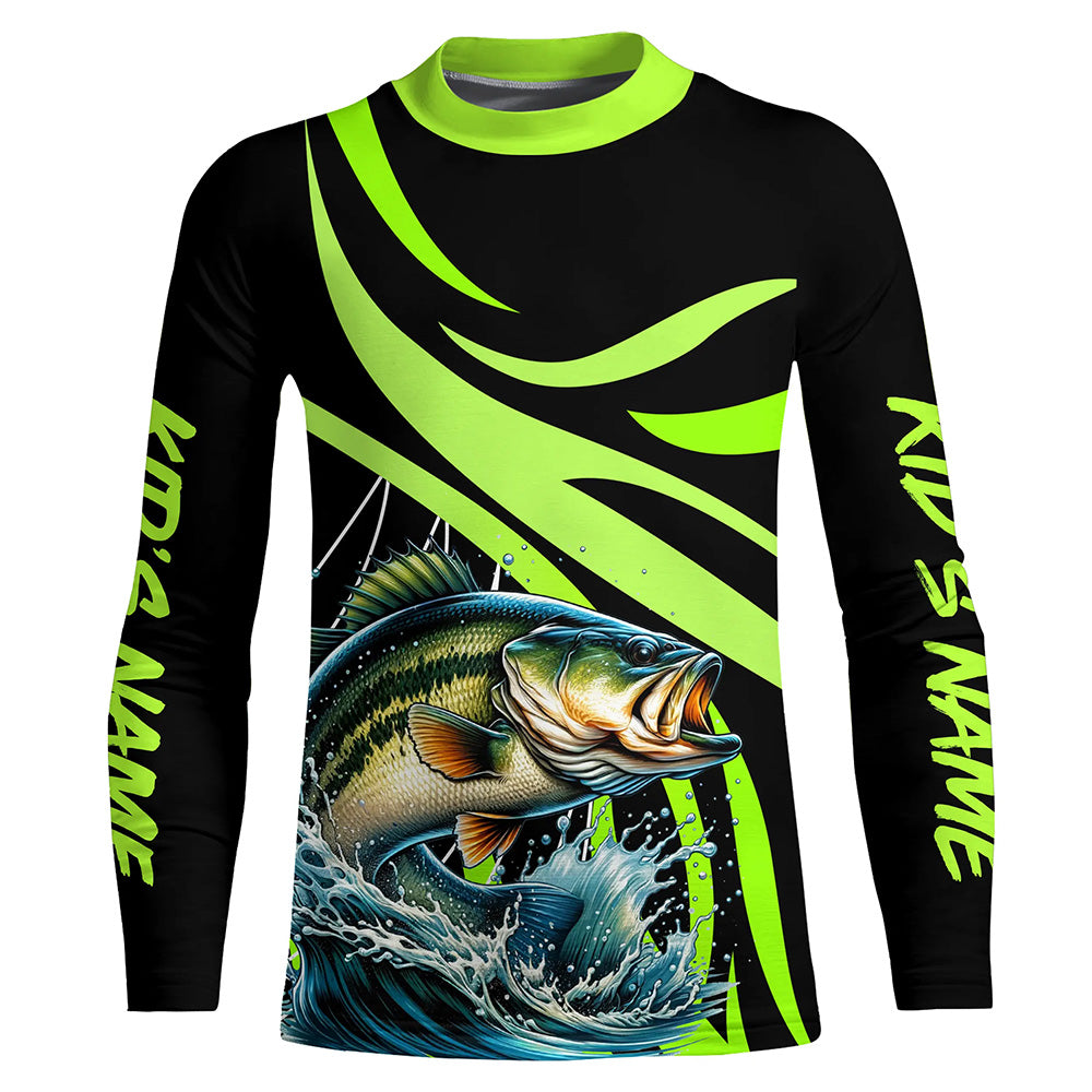 Personalized Largemouth Bass Long Sleeve Fishing Shirts, Bass