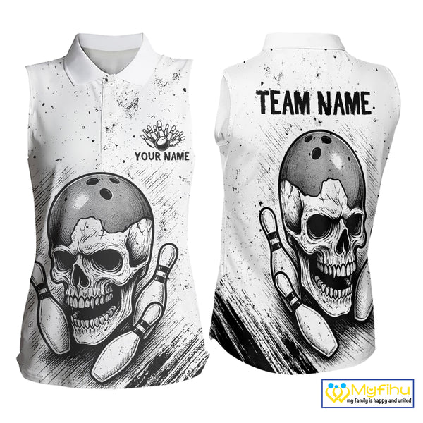 Black and White Grunge Skull Bowling Sleeveless Polo shirt Custom Skull team bowling jerseys NQS9854