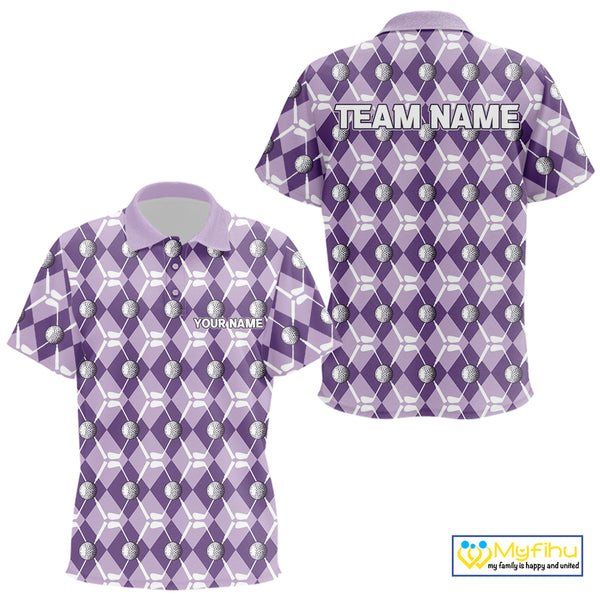 Kid golf polo shirt custom purple argyle plaid pattern golf attire for children, golfer gifts NQS10078
