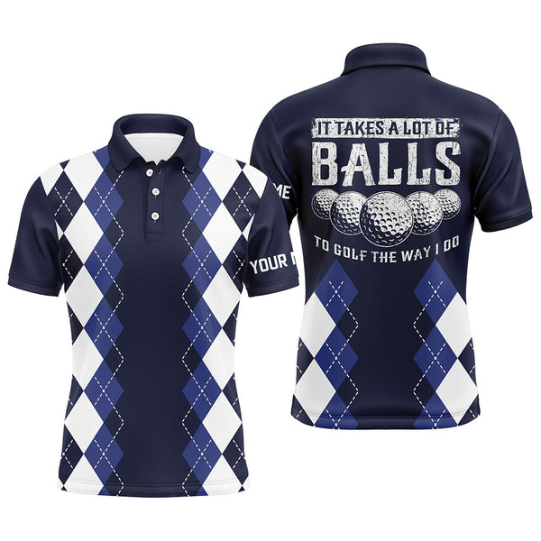 Men golf polo shirts custom it takes a lot of balls to golf the way I do argyle pattern | Navy NQS6092
