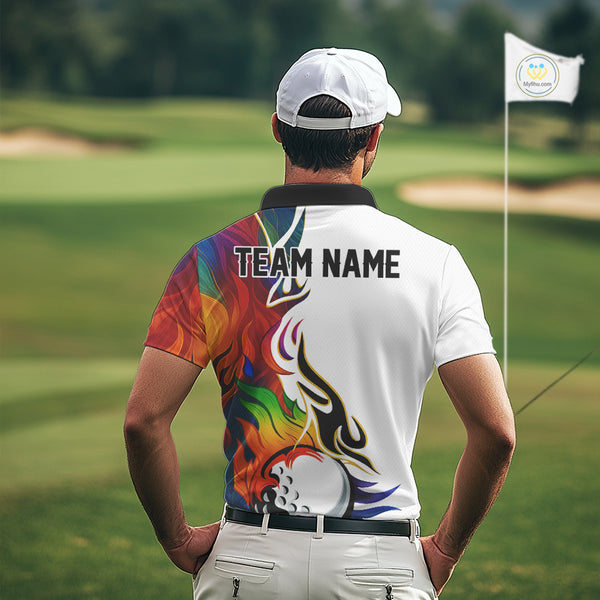 Colorful Rainbow Flame golf ball Mens golf polo shirts custom team golf jerseys, golf attire for men NQS10399
