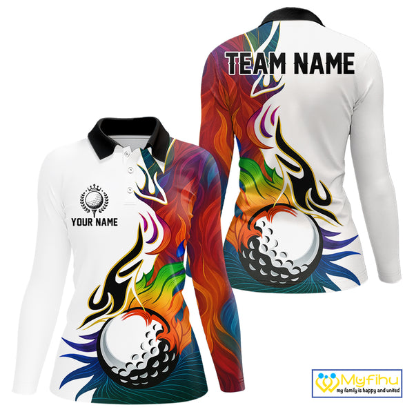 Colorful Rainbow Flame golf ball Women golf polo shirts custom team golf jerseys, laddies golf attire NQS10399