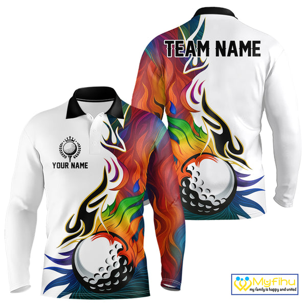 Colorful Rainbow Flame golf ball Mens golf polo shirts custom team golf jerseys, golf attire for men NQS10399