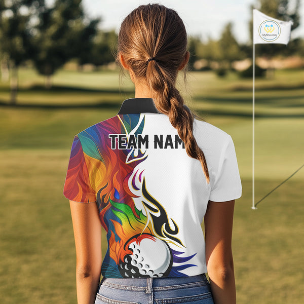 Colorful Rainbow Flame golf ball Women golf polo shirts custom team golf jerseys, laddies golf attire NQS10399