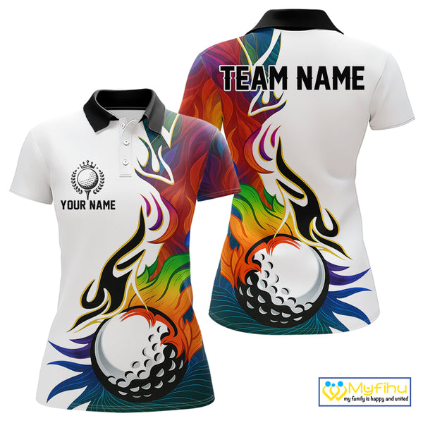 Colorful Rainbow Flame golf ball Women golf polo shirts custom team golf jerseys, laddies golf attire NQS10399