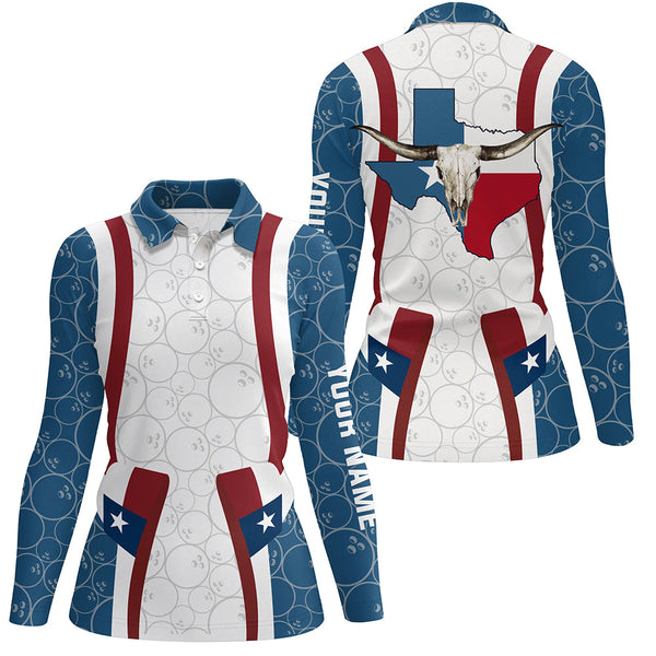 Texas Flag Longhorn Bowling Shirts For Women Bowling Team League Jersey Custom Bowling Polo Shirts NQS6537