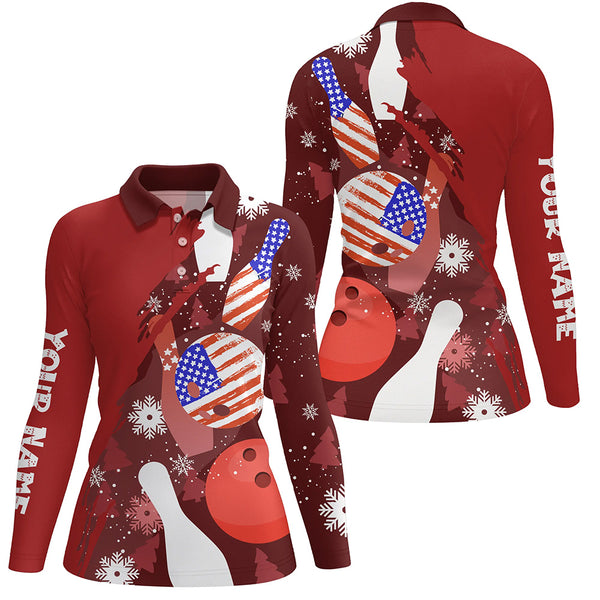 Personalized Christmas American flag Bowling Polo shirt For women custom red bowling team jerseys NQS6805