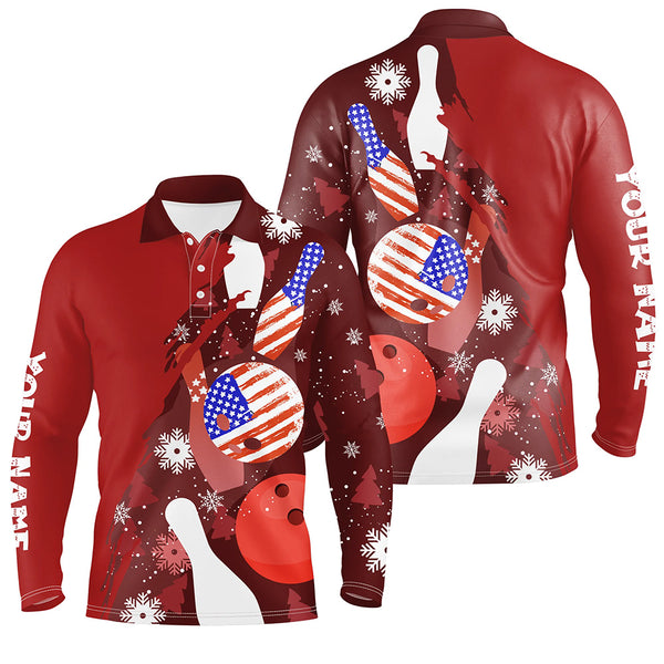 Personalized Christmas American flag Bowling Polo Shirts For Men custom red bowling team jerseys NQS6805