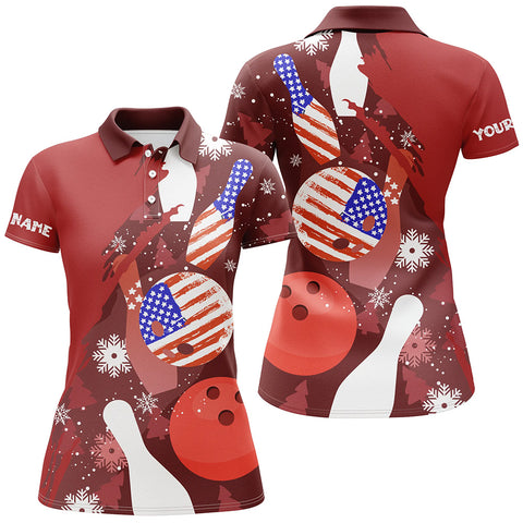 Personalized Christmas American flag Bowling Polo shirt For women custom red bowling team jerseys NQS6805