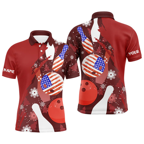 Personalized Christmas American flag Bowling Polo Shirts For Men custom red bowling team jerseys NQS6805