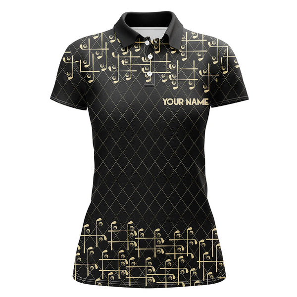 Black and Gold argyle pattern golf clubs Womens Golf Polo Shirts Custom Golf attire for women NQS9123