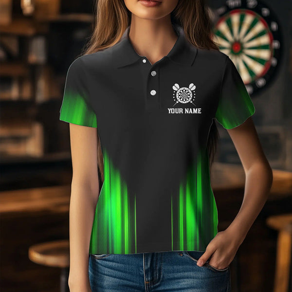 Black and Green Light Dart Polo, Quarter Zip Shirt For Women Custom Dart Jerseys For Team NQS9332