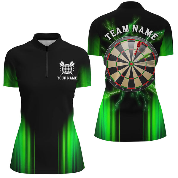 Black and Green Light Dart Polo, Quarter Zip Shirt For Women Custom Dart Jerseys For Team NQS9332