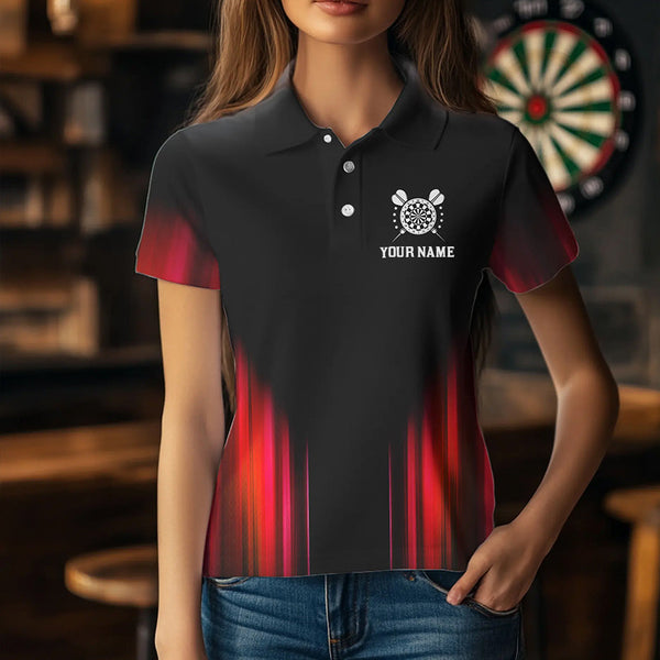 Black and Red Light Darts Polo, Quarter Zip Shirt For Women Custom Darts Jerseys For Team NQS9333