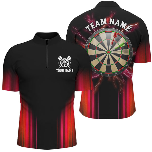 Black and Red Light Darts Polo, Quarter Zip Shirt For Men Custom Darts Jerseys For Team NQS9333
