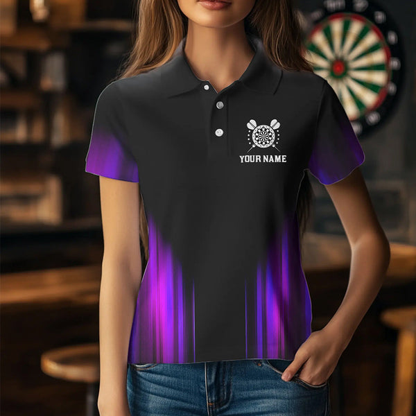 Black and Purple Light Darts Polo, Quarter Zip Shirt For Women Custom Darts Jerseys For Team NQS9334